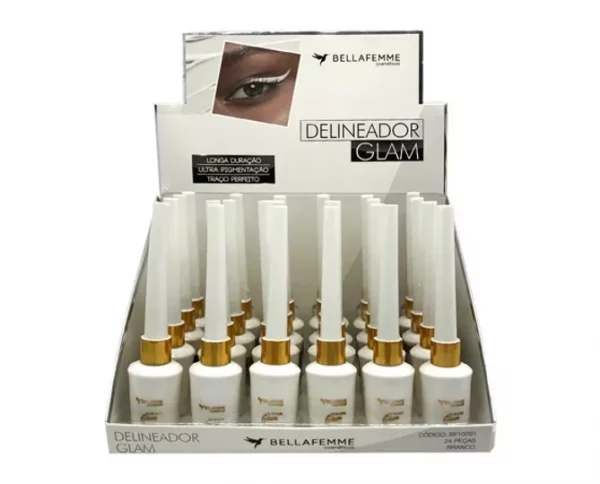 Caixa com delineador Branco Líquido – Glam White da Bella Femme