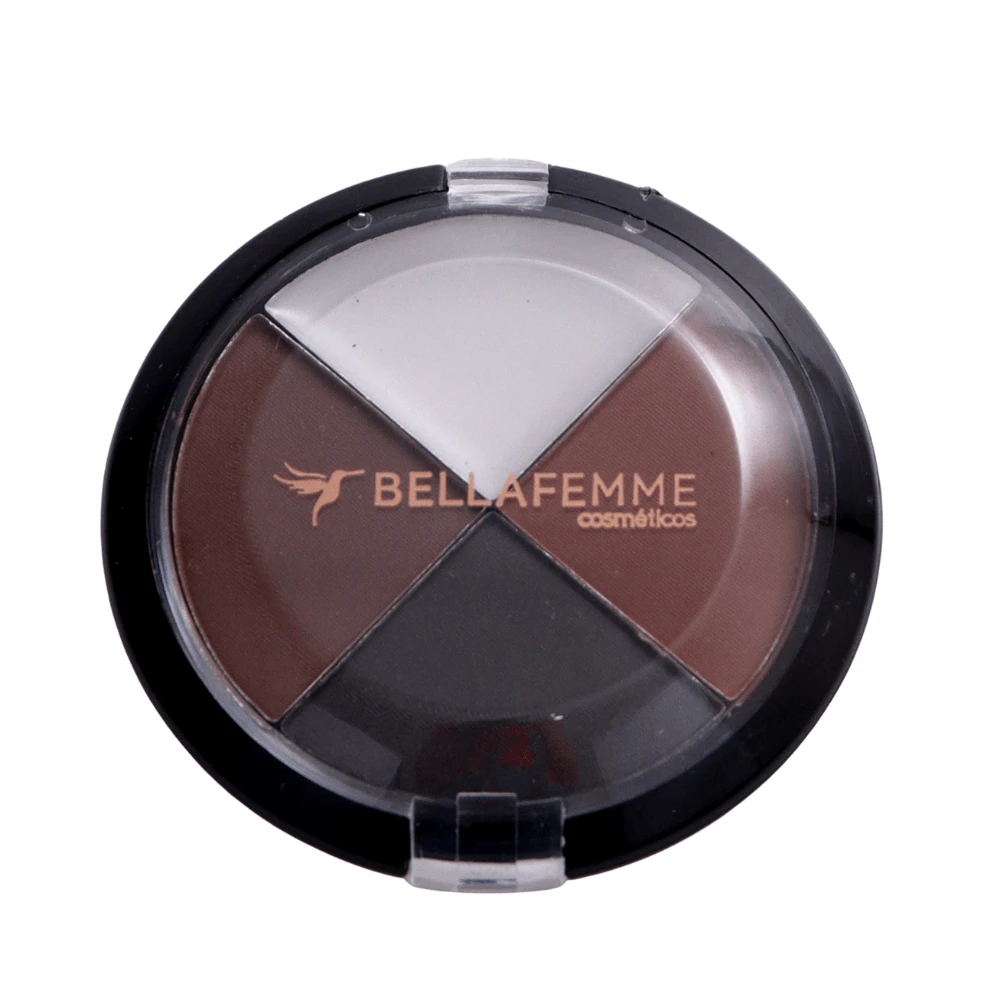 Paleta de cores em pó para sobrancelhas com gel para sobrancelha da marca Bella Femme, ideal para definir e preencher sobrancelhas com acabamento natural.