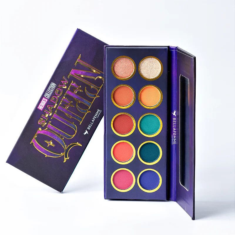 Paleta de sombras de maquiagem com 10 cores vibrantes da coleção Heroes Shadow Queen da Bella Femme